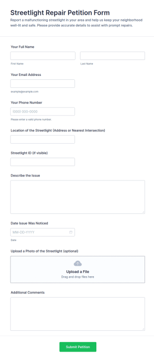 Streetlight Repair Petition Form Template