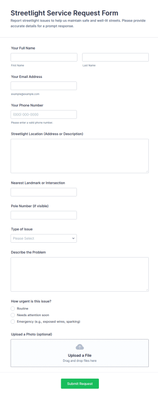 Streetlight Service Request Form Template