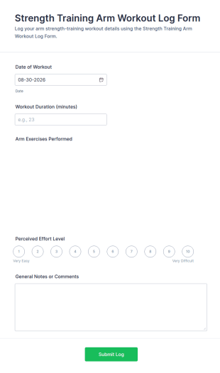 Strength Training Arm Workout Log Form Template