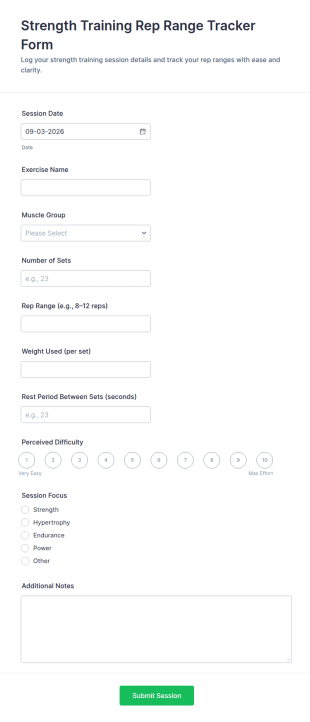 Strength Training Rep Range Tracker Form Template