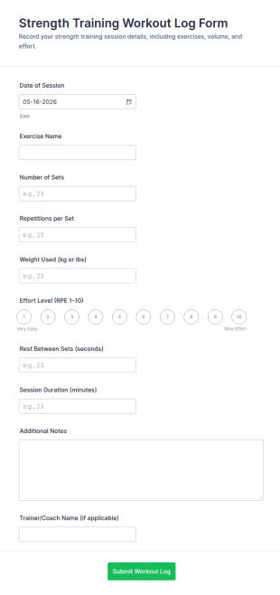 Strength Training Workout Log Form Template