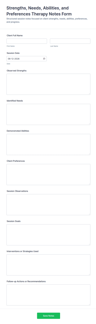 Strengths, Needs, Abilities, And Preferences Therapy Notes Form Template
