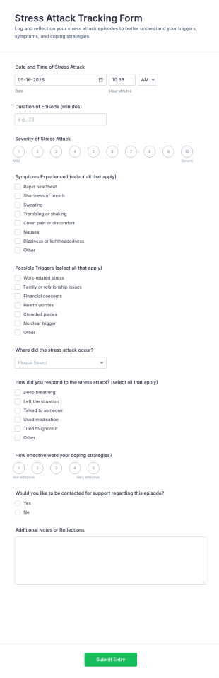 Stress Attack Tracking Form Template