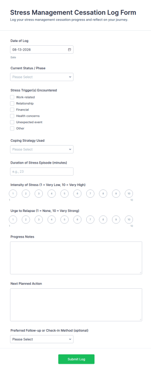 Stress Management Cessation Log Form Template
