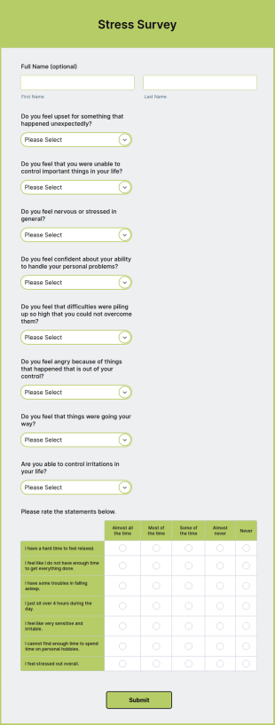 Stress Survey Form Template