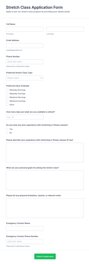 Stretch Class Application Form Template