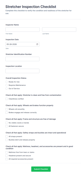 Stretcher Inspection Checklist Form Template