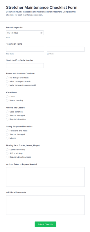 Stretcher Maintenance Checklist Form Template