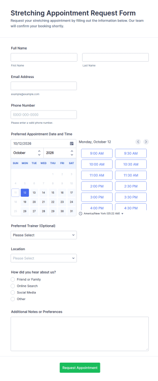 Stretching Appointment Request Form Template