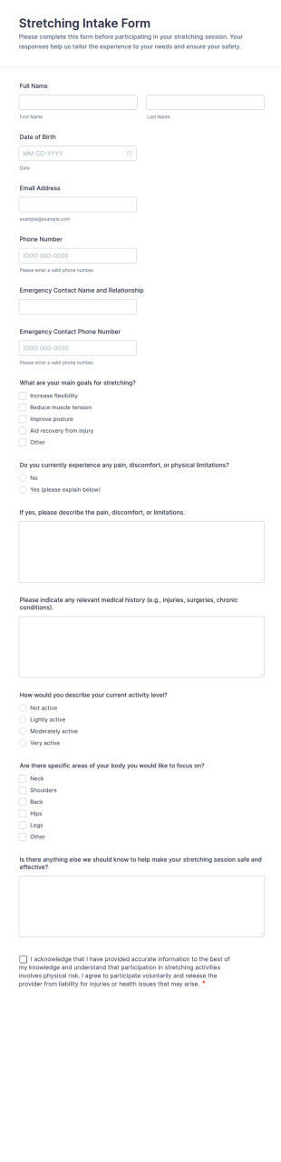 Stretching Intake Form Template