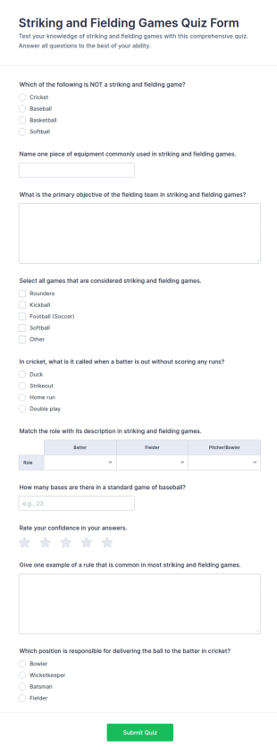 Striking And Fielding Games Quiz Form Template