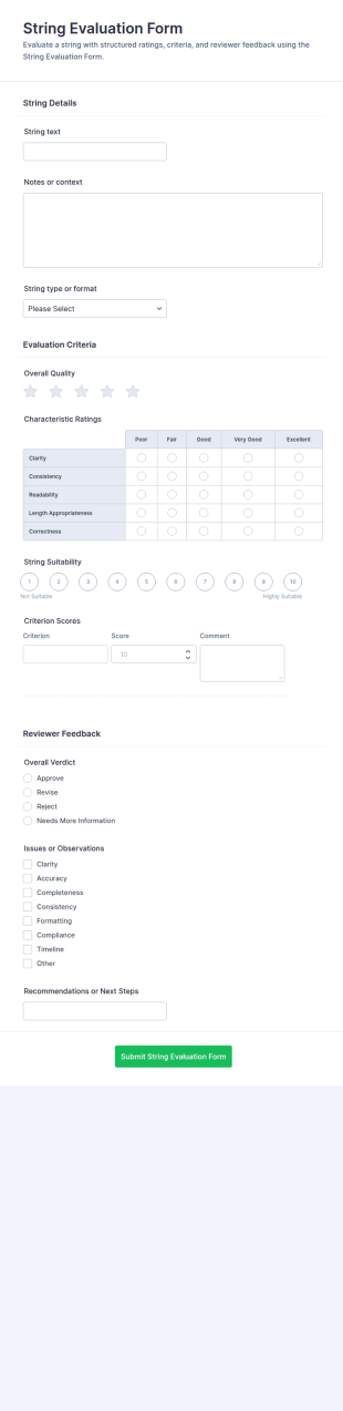 String Evaluation Form Template