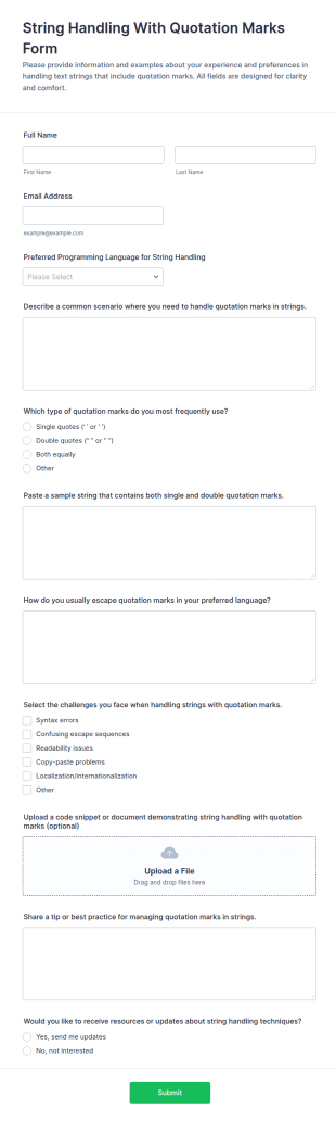 String Handling With Quotation Marks Form Template