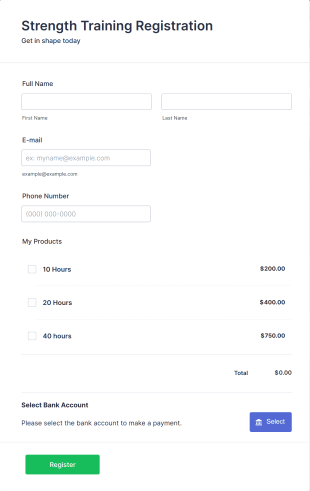 Strength Training Registration Form Template
