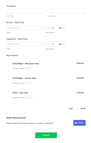 Stripe ACH Hotel Reservation Form Template