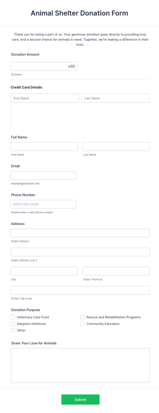 Stripe Animal Shelter Donation Form Template