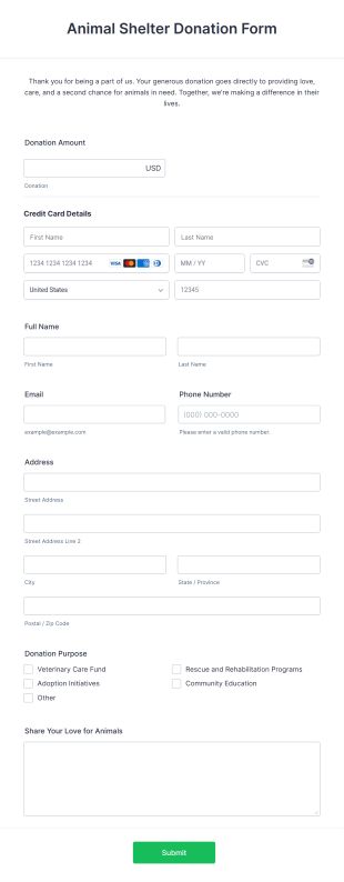 Stripe Animal Shelter Donation Form Template