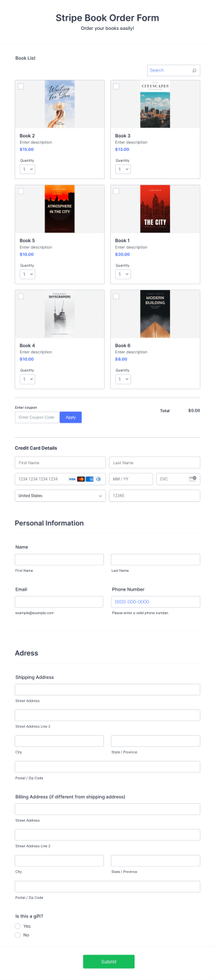 Stripe Book Order Form Template