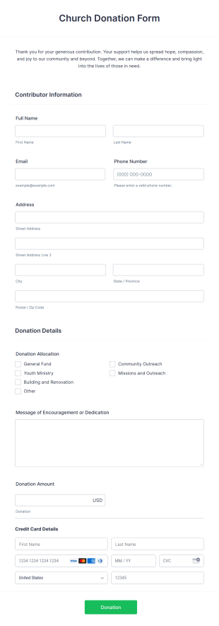 Stripe Church Donation Form Template
