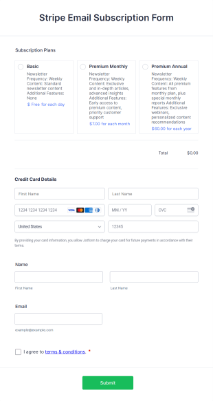 Stripe Email Subscription Form Template