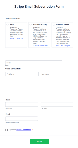 Stripe Email Subscription Form Template