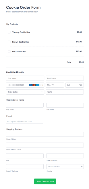 Stripe Cookie Order Form Template