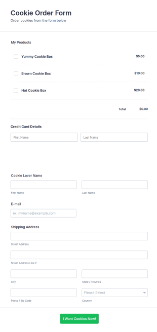 Stripe Cookie Order Form Template