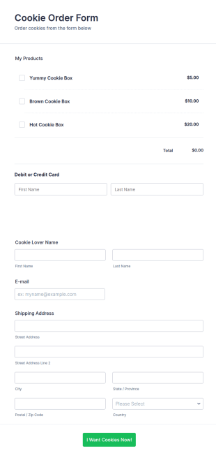 Stripe Cookie Order Form Template
