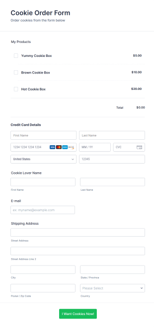 Stripe Cookie Order Form Template