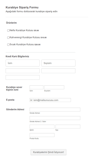Stripe Kurabiye Sipariş Form Şablonu