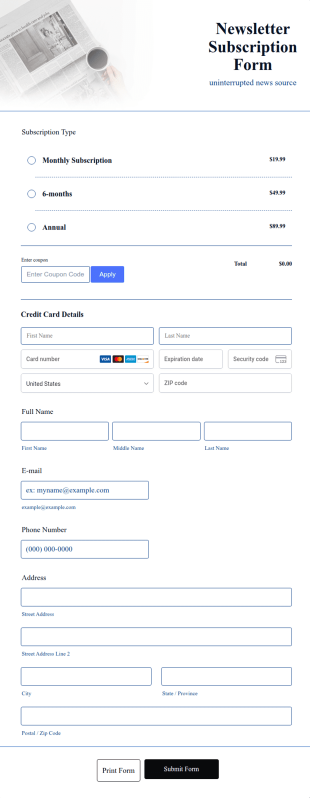 Stripe Newsletter Subscription Form Template
