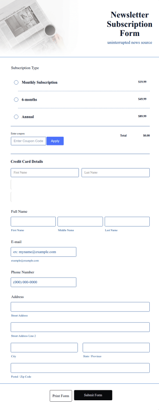 Stripe Newsletter Subscription Form Template