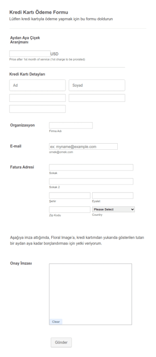 Stripe Ödeme Form Şablonu