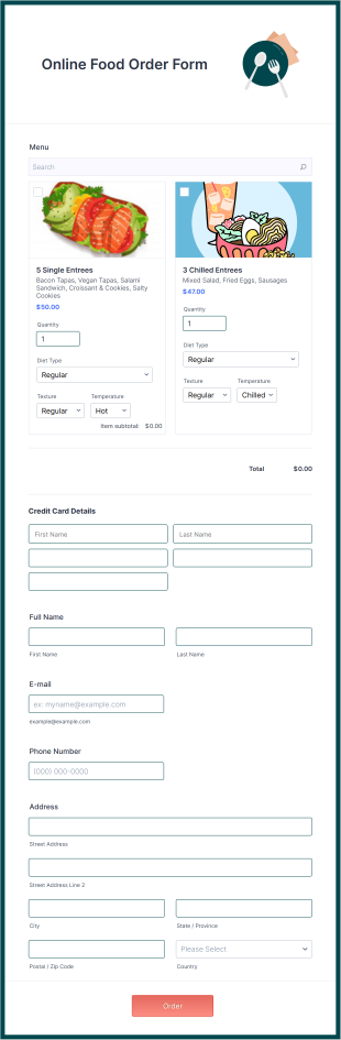 Stripe Online Food Order Form Template