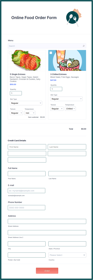 Stripe Online Food Order Form Template