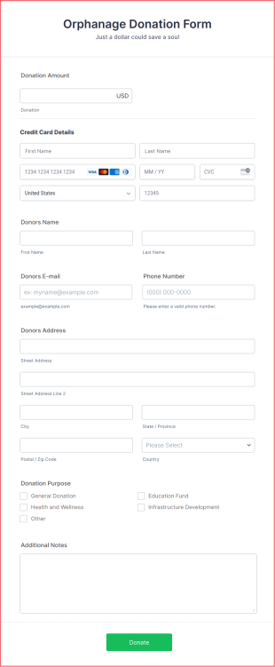 Stripe Orphanage Donation Form Template