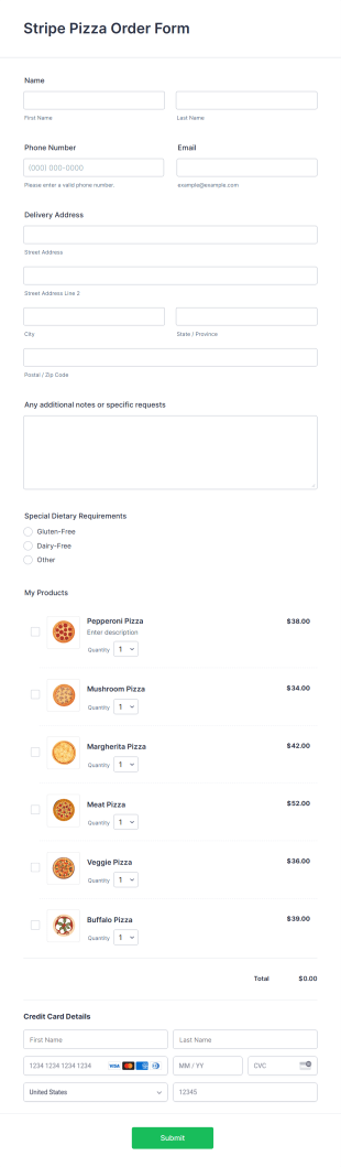 Stripe Pizza Order Form Template