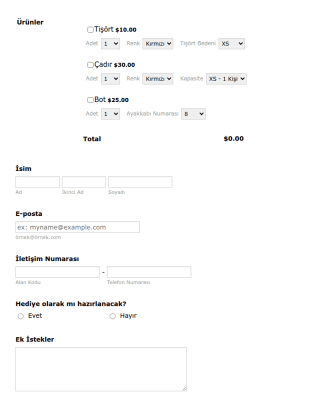 Stripe Ürün Sipariş Form Şablonu