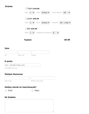 Stripe Ürün Sipariş Form Template