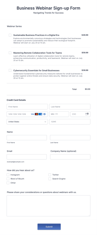 Stripe Webinar Sign Up Form Template