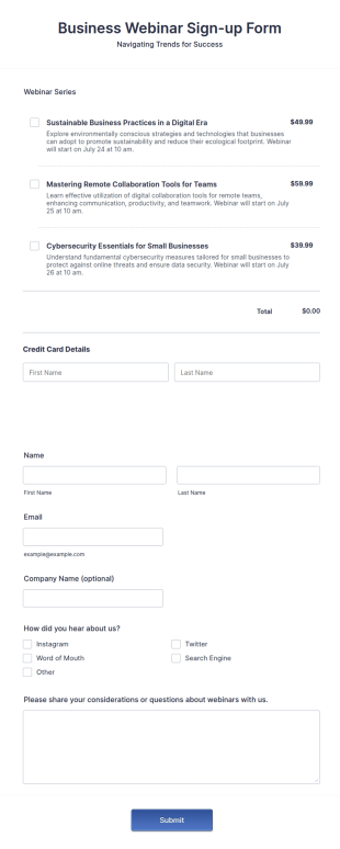 Stripe Webinar Sign Up Form Template