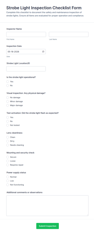Strobe Light Inspection Checklist Form Template