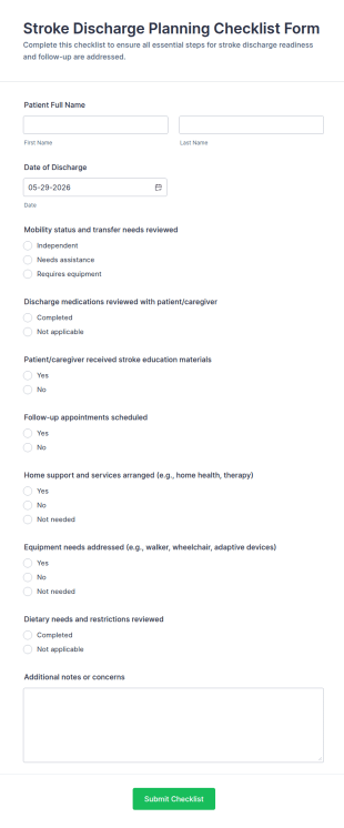Stroke Discharge Planning Checklist Form Template