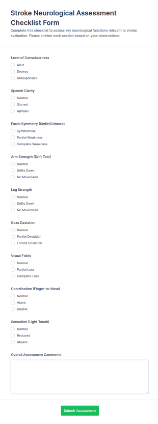 Stroke Neurological Assessment Form Template