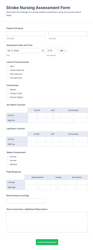 Stroke Nursing Assessment Form Template