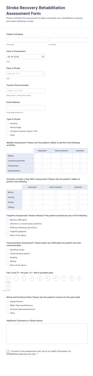 Stroke Recovery Rehabilitation Assessment Form Template