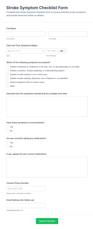 Stroke Symptom Checklist Form Template