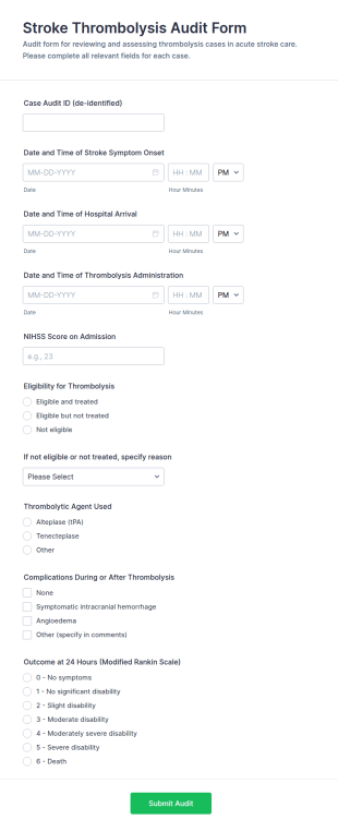 Stroke Thrombolysis Audit Form Template