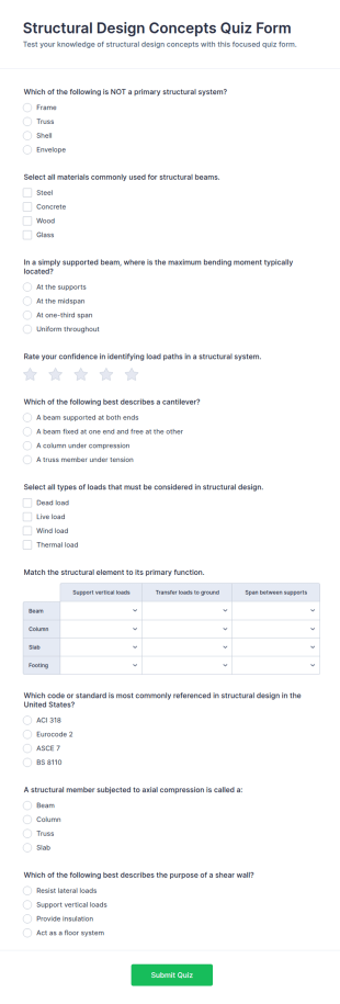 Structural Design Concepts Quiz Form Template