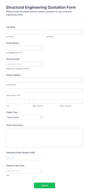 Structural Engineering Quotation Form Template